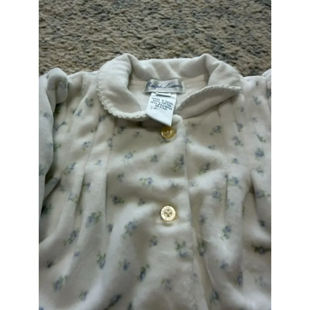 Vintage 6 mo Ralph Lauren white and blue floral fleece dress